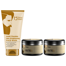 Load image into Gallery viewer, Qraa Men Haldi Chandan Kit for Skin Brightening/Lightening for Oil/Acne/Pimple Control  (3 Items in the set)