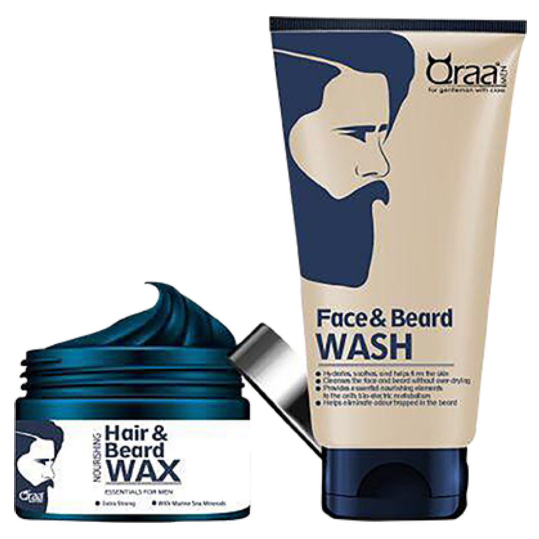 Face And Beard Wash & Nourishing Styling Hair And Beard Wax Combo
